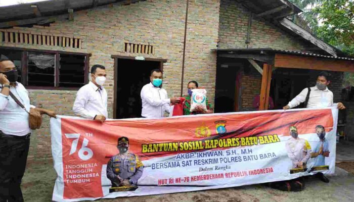 Di Desa Tanah Merah Satreskrim Salurkan Bantuan Polres Batu Bara