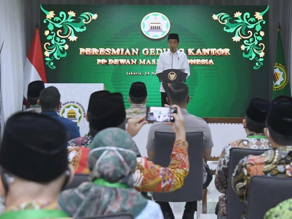 Pidato Presiden Joko Widodo saat Resmikan Gedung Kantor Pimpinan Pusat Dewan Masjid Indonesia, Jumat, (24/12/2021). (Dok/Humas).