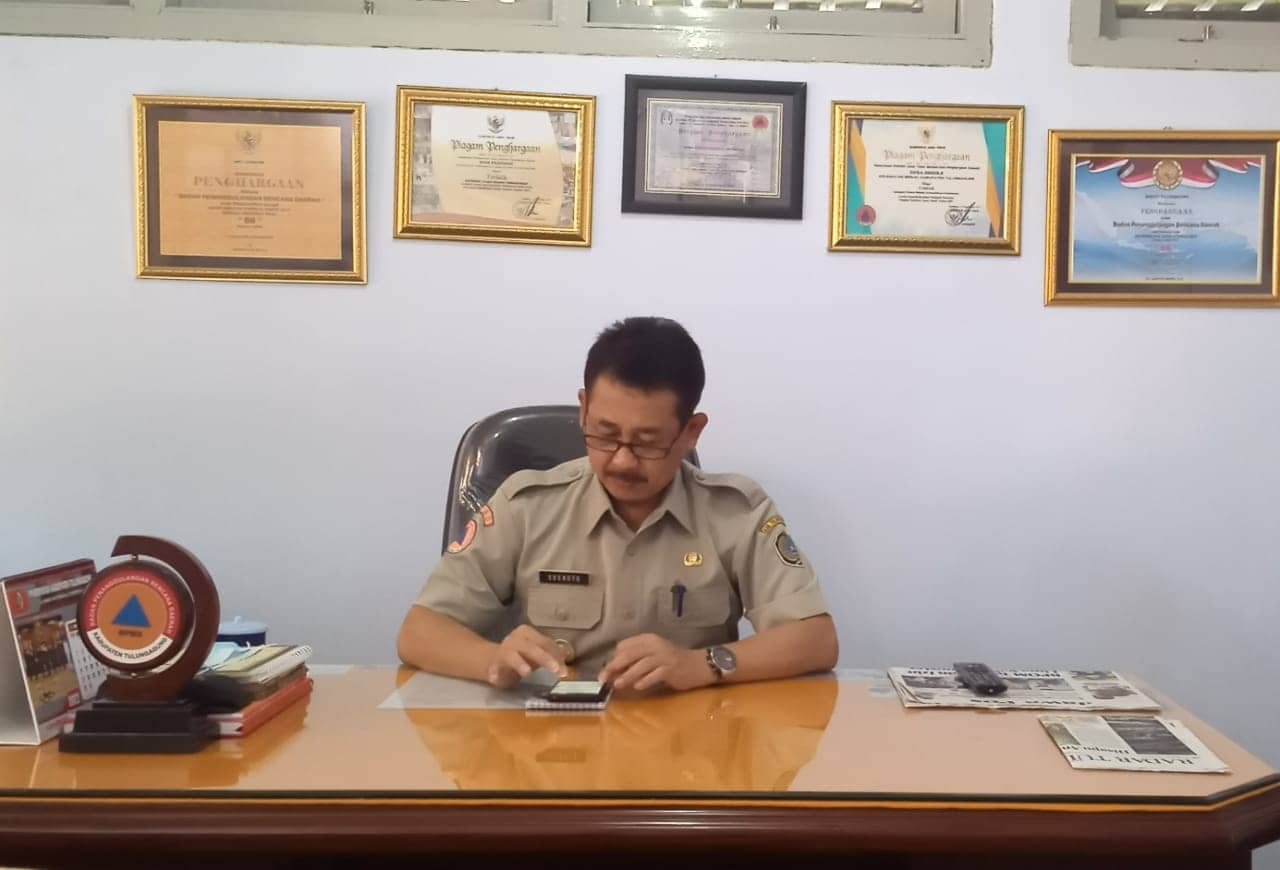Kepala Badan Penanggulangan Bencana Daerah ( BPBD) Tulungagung Soeroto, Selasa (11/01/2022). (kedannews.com/Gusty Indah).