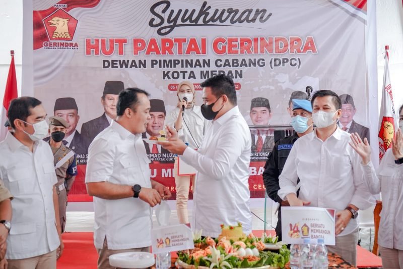 Bobby Nasution dan Aulia Rachman Hadiri Syukuran HUT ke-14 Partai Gerindra DPC Kota Medan