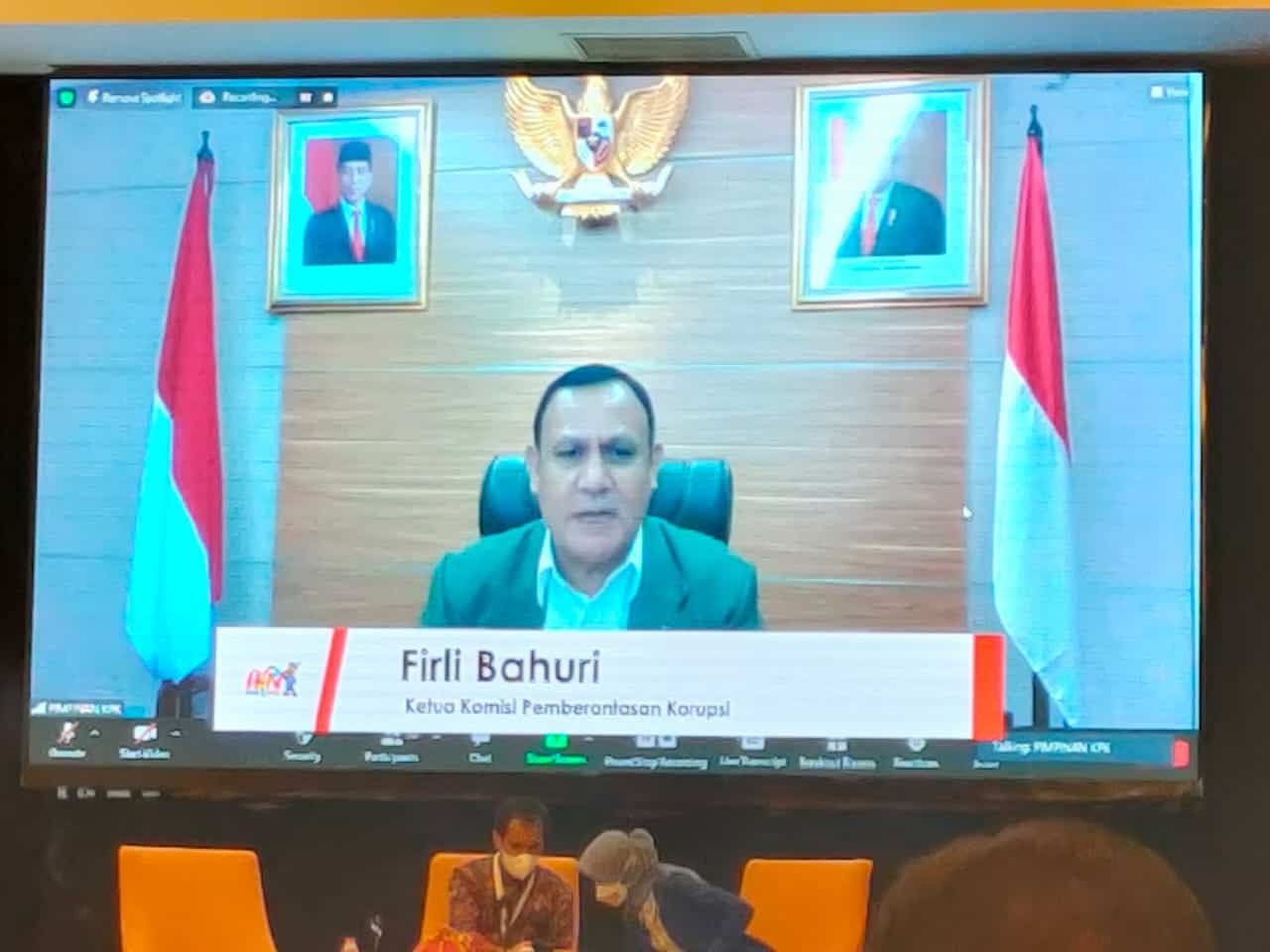 Ketua KPK saat virtual dalam seminar nasional HPN 2022 di Kendari. Selasa (8/2/2022). (Foto/Humas)