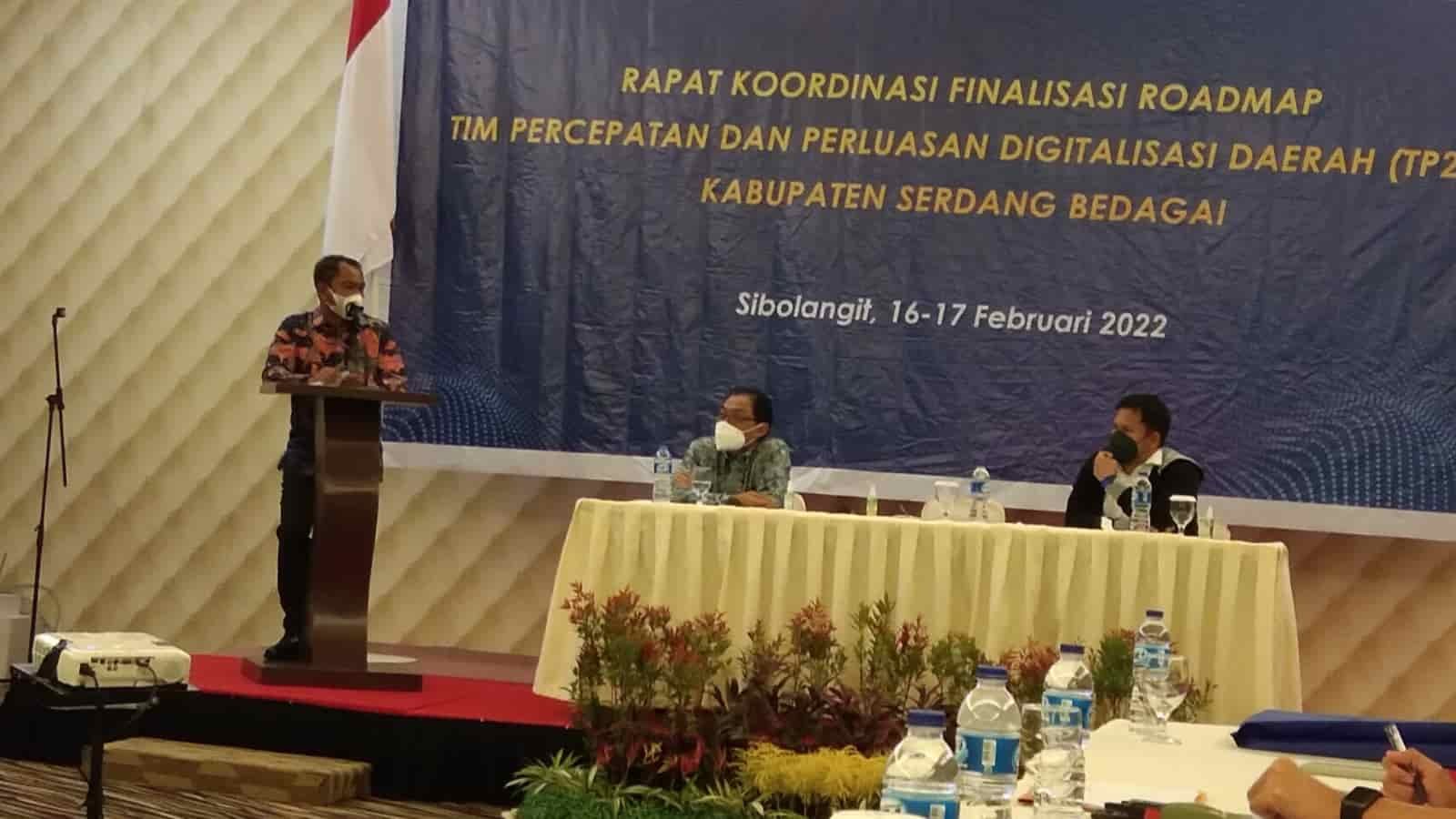 Bupati Sergai saat pidato sambutan. Rabu (16/2/2022). (Foto/Humas).