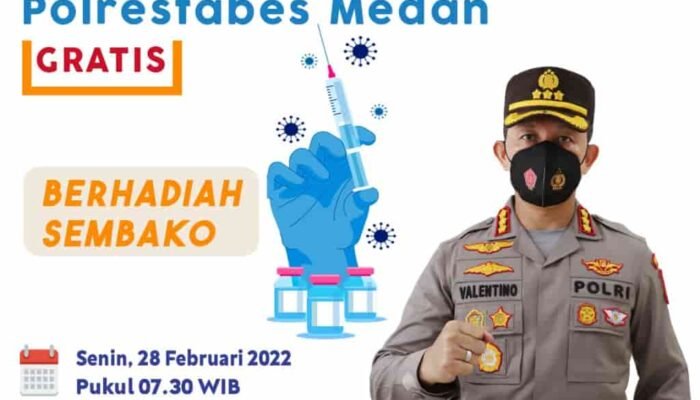 Ayo Buruan!!!!! Polrestabes Medan Gelar Vaksinasi Serentak Berhadiah Sembako