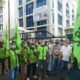 Buruh gelar aksi demo di Depan Gerbang Gedung DPRD Sumut diterima anggota dewan dari FPDI Perjuangan Sugianto Makmur. Selasa (1/3/2022). (Foto/Humas).