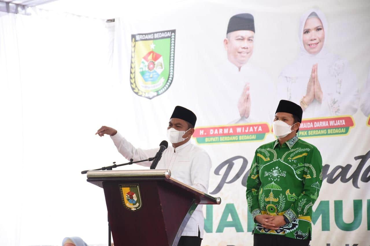 Bupati Sergai saat pidato sambutan. Kamis (10/3/2022). (Foto/Humas).