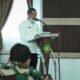 Pidato sambutan Sekdakab Langkat dr H Indra Salahudin MKes MM mewakili Pelaksana Tugas ( Plt) Bupati H Syah Afandin SH. (Foto: Tim).
