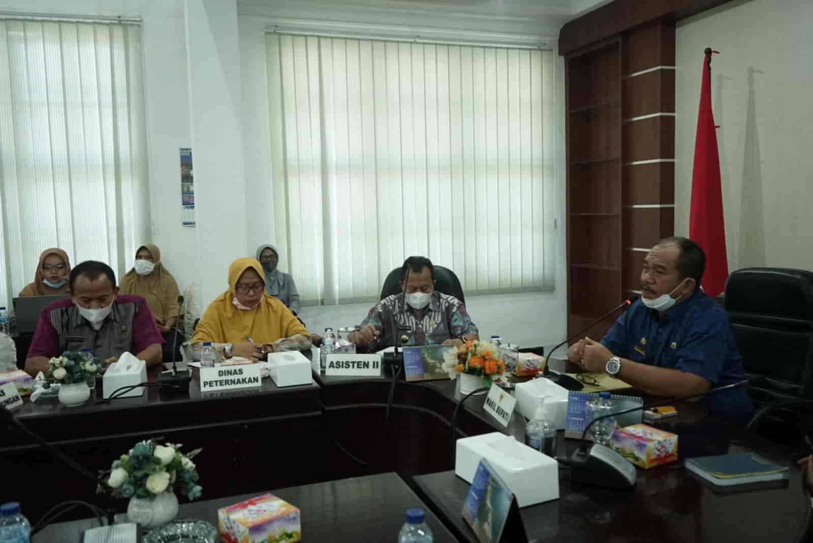 Wabub Asahan, Taufik Zainal Abidin, saat memimpin Rakor terkait wabah PMK, bersama OPD dan Camat se - Asahan. Jumat (20/05/2022). (Foto/Humas).
