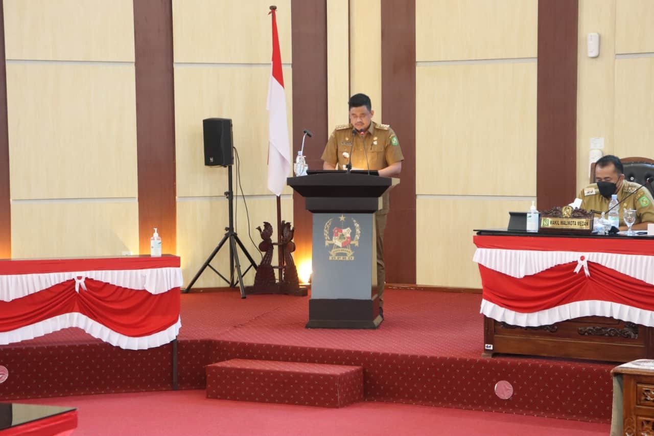 Wali Kota Medan saat pidato memberikan tanggapan.