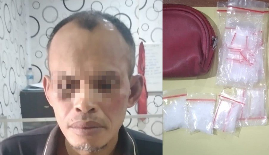 Pelaku pengedar sabu, Kasa, dan barang bukti saat berada di Satnarkoba Polres Batu Bara. (Poto : humas)