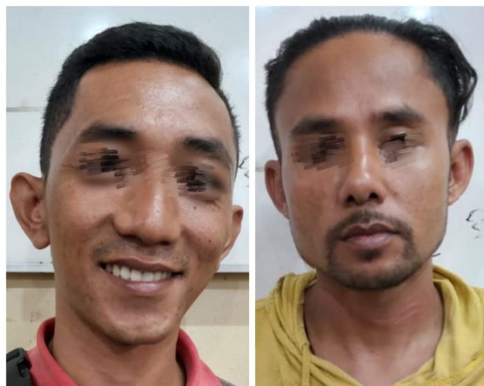 Pelaku penimbunan minyak Solar, Ali, masih sempat pasang gaya tersenyum saat ditangkap Satreskrim Polres Batu Bara. (Poto : Humas)