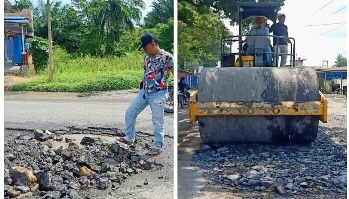 Jalan Acces Road Inalum Hancur Warga, Bravo 5 dan Kadis PUTR Batu Bara Tutupi Lobang