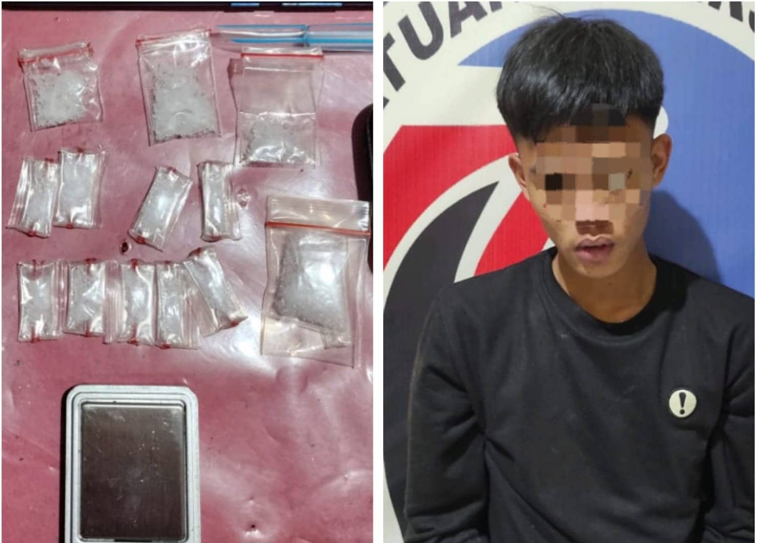 Pengedar sabu dan barang bukti. (Foto : ist).
