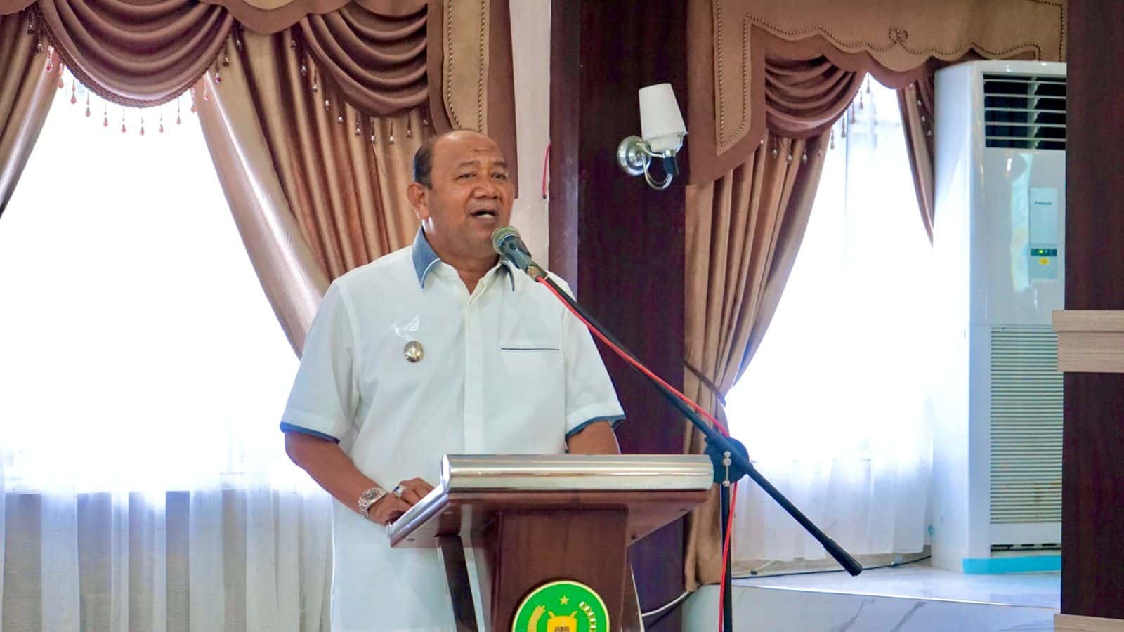 Plt Bupati Langkat Syah Afandin saat pidato sambutan pada Musrenbang, Kamis (15/3/2023). (Foto : ist).