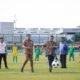 Keterangan foto: Wali Kota Medan Bobby Nst saat uji coba tendang bola pada peresmian Lapangan Gajah Mada, Senin (10/7/2023).