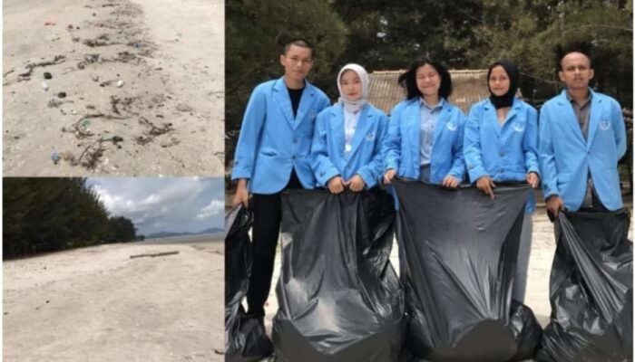 Lima Mahasiswa UBB Bersih-bersih Sampah di Sepanjang Pantai Temberen Bangka