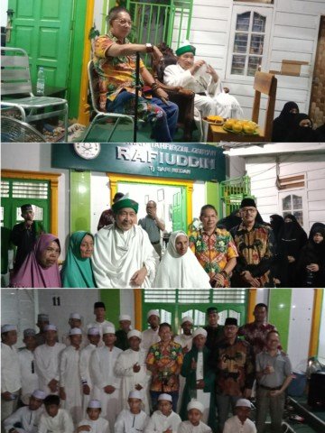 Foto : Anggota DPRD Medan, Wong Chun Sen Tarigan bersama Tuan Syech Guru H Muhammad Syafri Sinulingga Alkaruni serta para guru dan santri Ponpes Rafiuddin Al Barokah.(Amsal/Menarapos.id)