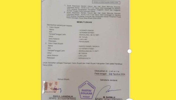 Golkar Resmi Usung Vikner Sinaga dan Wahyu Sagala: Siap Terjun dalam Pilkada Dairi 2024!
