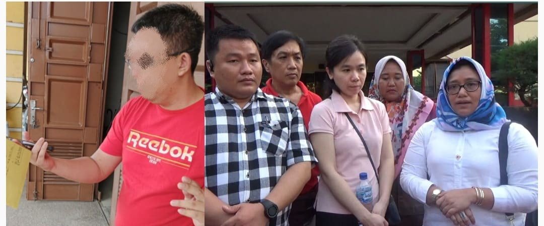 Foto sebelah kiri adalah R Terlapor mengenakan kaos merah (Suami Sherly). (kedannews.com/Foto: ist) dan foto sebelah kanan adalah Sherly (baju pink) bersama Pengacara Sherly, Khilda Handayani, SH., MH (kemeja panjang putih berhijab) serta Sindroigolo Wau, S.H., M.H. (baju kotak-kotak) saat temu pers usai Gelar Perkara Khusus di depan Gedung Ditreskrimum Polda Sumut, Senin (15/07/2024). (kedannews.com/Foto:Aris).