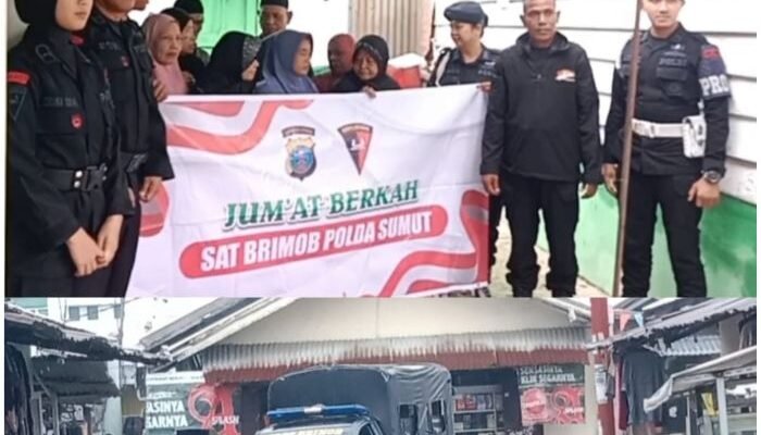Satbrimob Polda Sumut Gelar Jumat Barokah, Warga Antusias Terima Bantuan Sembako