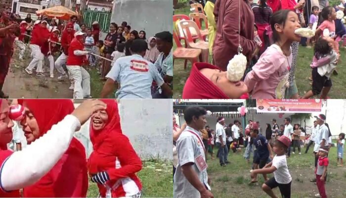 Emak-Emak Nyaris Terjungkal Saat Tarik Tambang di Medan Denai, Panjat Pinang Meriahkan HUT RI ke-80