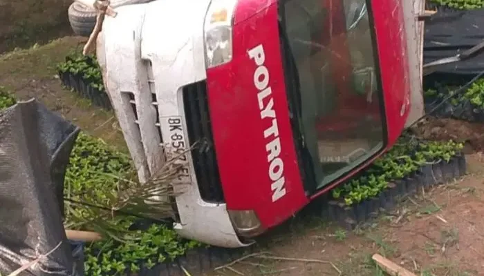 Diduga Ugal-ugalan, Mobil Pikap Terjun dan Rusak Pembibitan Warga di Deli Serdang