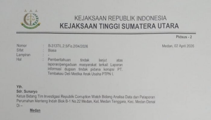 Kejati Sumut Tindaklanjuti Laporan Dugaan Korupsi di Anak Usaha PTPN I
