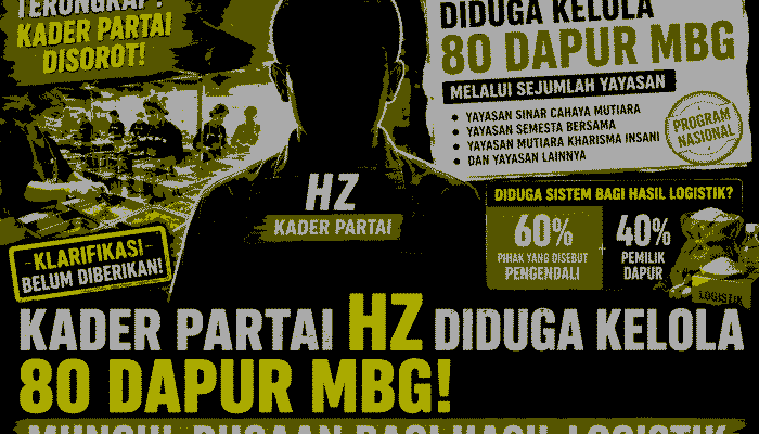 Kader Partai Berinisial HZ Disorot, Diduga Kelola Sekitar 80 Dapur MBG dan Muncul Dugaan Bagi Hasil Logistik, Klarifikasi Belum Diberikan