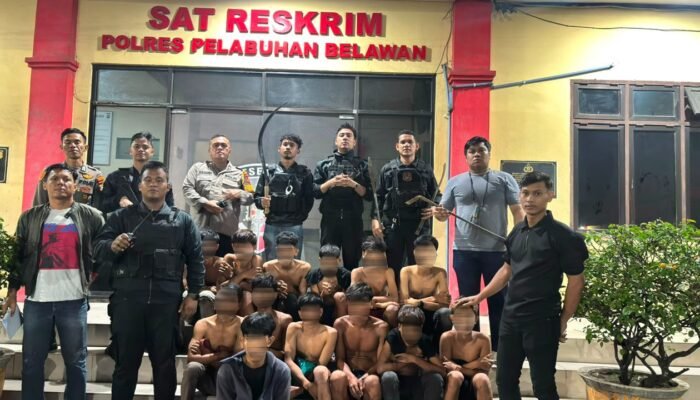 Tim Macan Polres Belawan Amankan 13 Pemuda, 4 Sajam dan Ketapel Disita